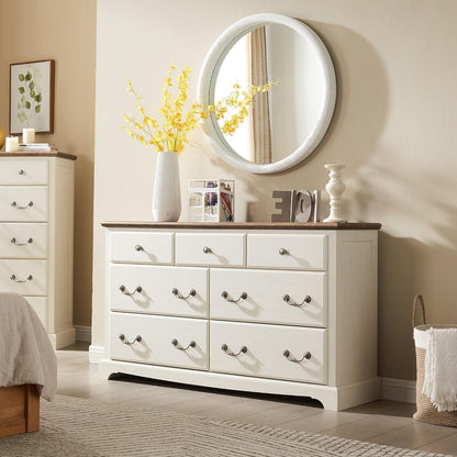 T4TREAM 7 Drawer Rustic Wood Dresser Chest for Bedroom, White