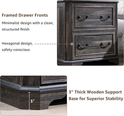 T4TREAM Rustic Oak 2-Drawer File Cabinet with Extended Desktop