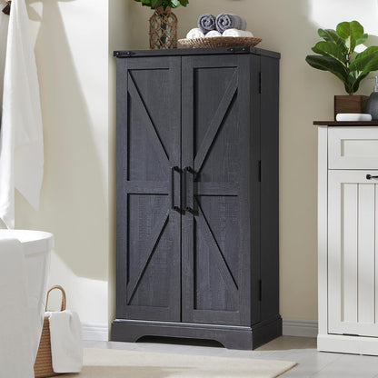 JXQTLINGMU 47" Wooden Storage Cabinet Farmhouse Pantry Organizer Black