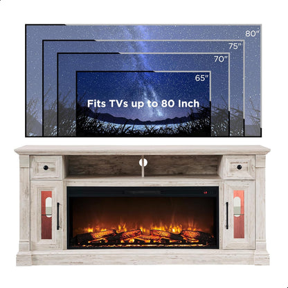 OKD Farmhouse Fireplace TV Stand for 80 Inch TVs