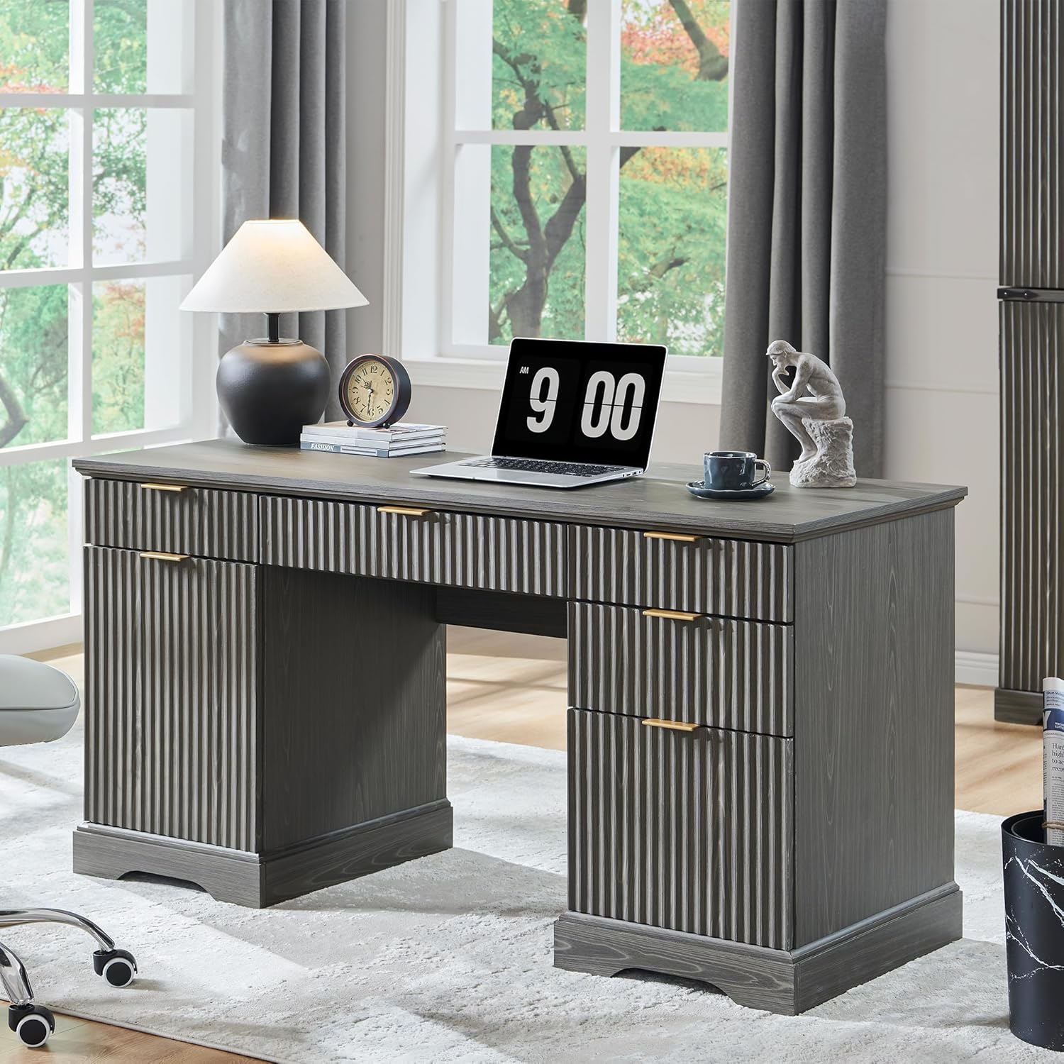 58-Inch Modern Executive Office Desk with Storage and Drawer
