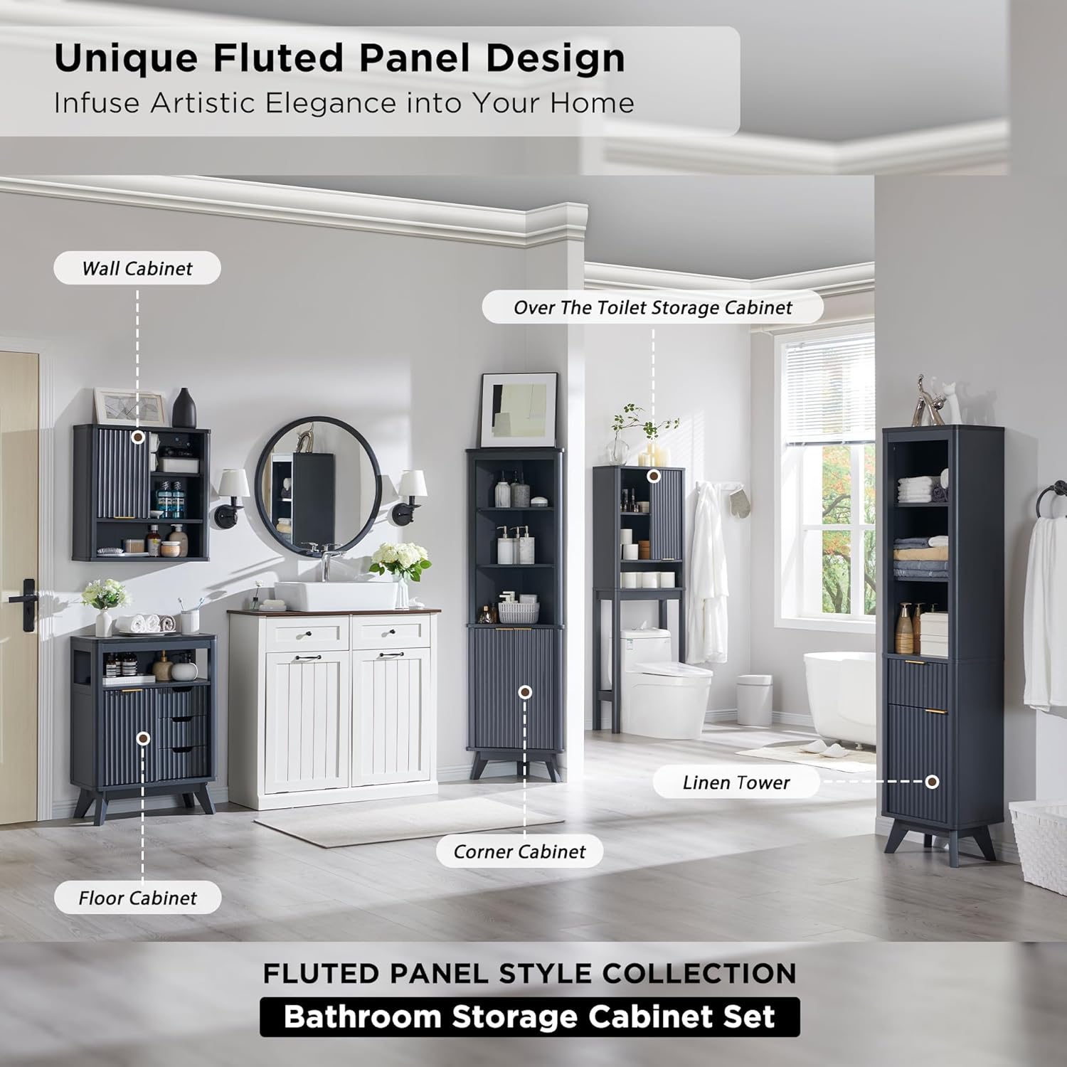 RedLemon Bathroom Wall Cabinet with Fluted Door and Adjustable Shelf