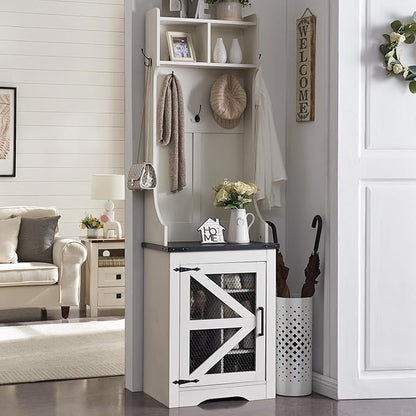JXQTLINGMU Farmhouse Hall Tree with Shoe Storage Bench & 5 Hooks