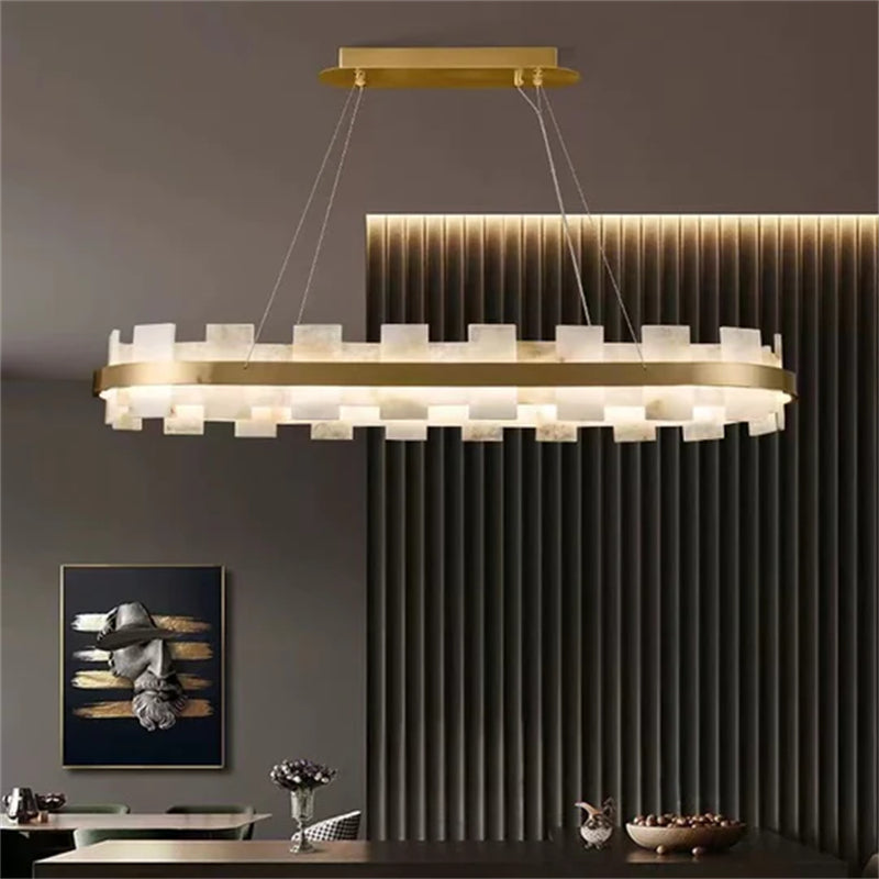 Denise Anita Modern Round Alabaster Chandelier For Living Room
