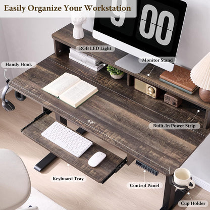 OKD 48" Electric Standing Desk with Keyboard Tray and Outlets