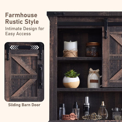 OKD Farmhouse Bathroom Wall Cabinet with Sliding Barn Door