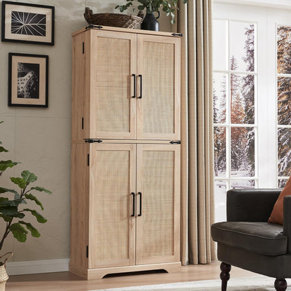 72" Farmhouse Kitchen Pantry Storage Cabinet with Barn Door and Shelves