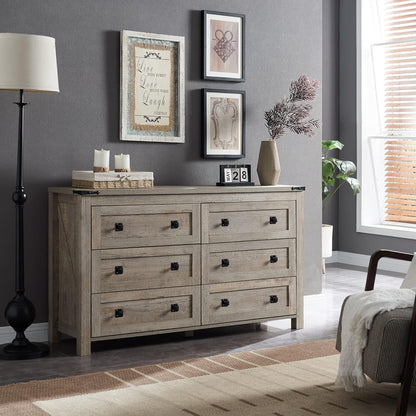 Rustic Farmhouse 6-Drawer Wood Dresser | Bedroom Storage Organizer