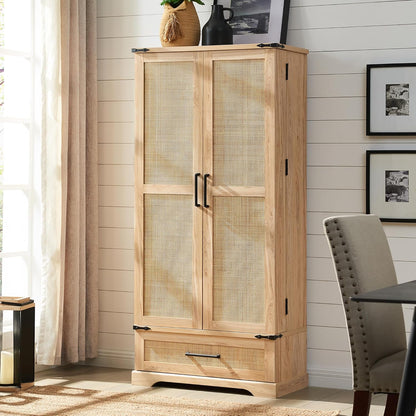 72" Farmhouse Kitchen Pantry Cabinet with Drawer, Barn Door Design