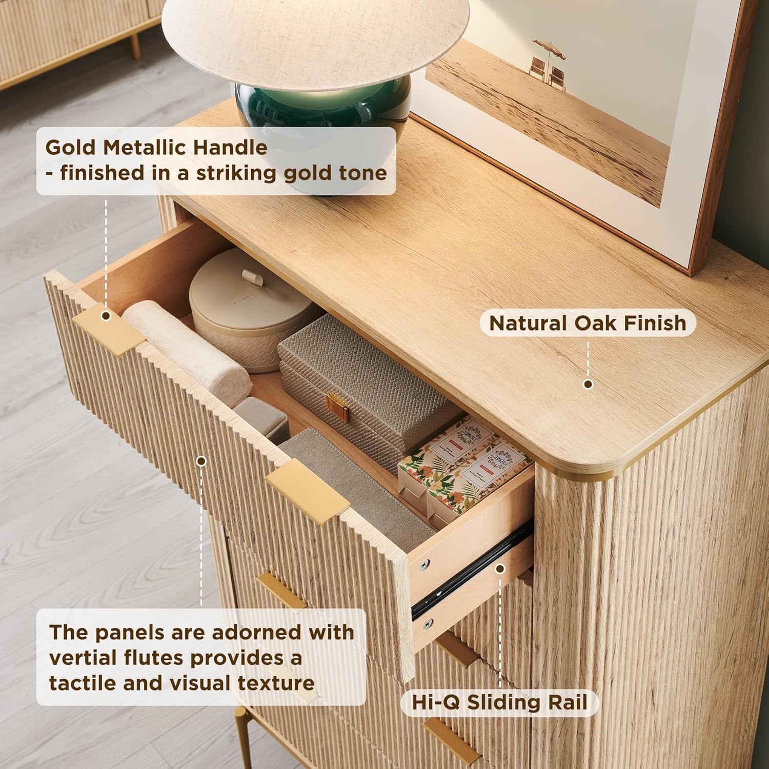 T4TREAM Fluted 5-Drawer Dresser: Modern Wood Storage Organizer