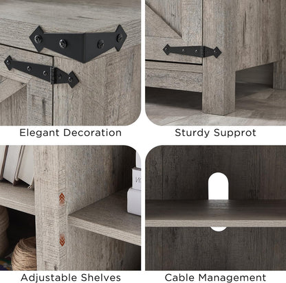 T4TREAM Farmhouse TV Stand with Barn Doors, Gray Wash
