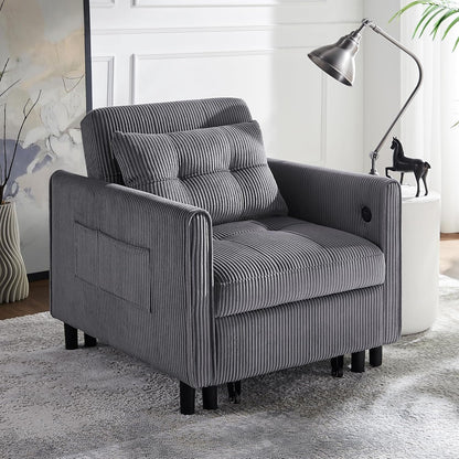 3-in-1 Corduroy Sleeper Sofa Bed Chair with USB Ports