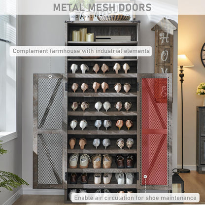 72" Tall Farmhouse Shoe Cabinet 鈥?Mesh Door, Adjustable Shelves, Grey