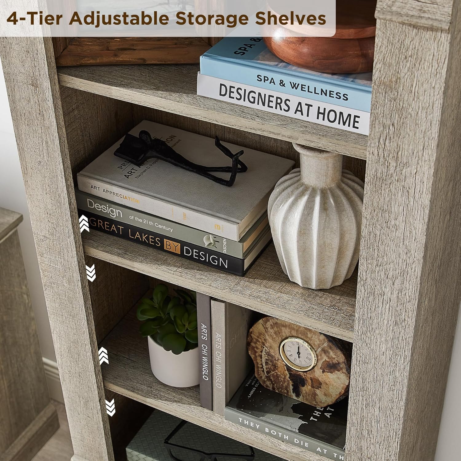 72" Farmhouse Bookcase with Adjustable Shelves and Storage Cabinet Doors