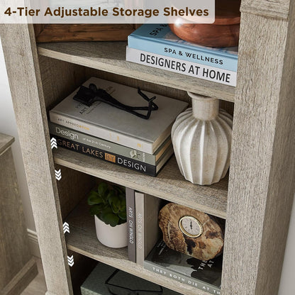 72" Farmhouse Bookcase with Adjustable Shelves and Storage Cabinet Doors