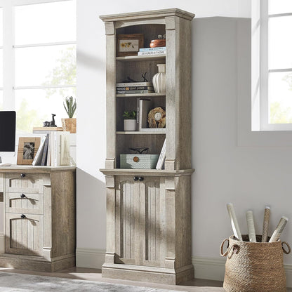 72" Farmhouse Bookcase with Adjustable Shelves and Storage Cabinet Doors
