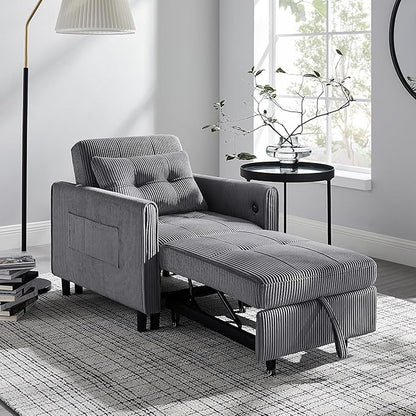 3-in-1 Corduroy Sleeper Sofa Bed Chair with USB Ports