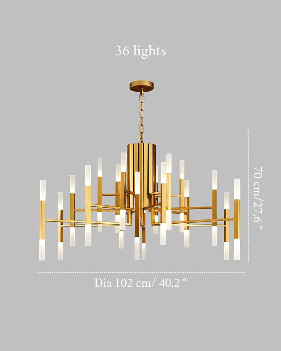 Deniselamp® Gold/Black Postmodern LED Chandelier For Living Room, Lobby, Restaurant 36 lights - Dia102.1xH70.1cm / Dia40.2xH27.6" / Warm light / Gold