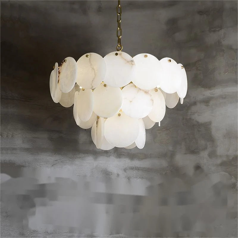 Nirvana Alabaster Multi-Tiered Round Chandelier For Living Room, Upscale Chandelier Lighting