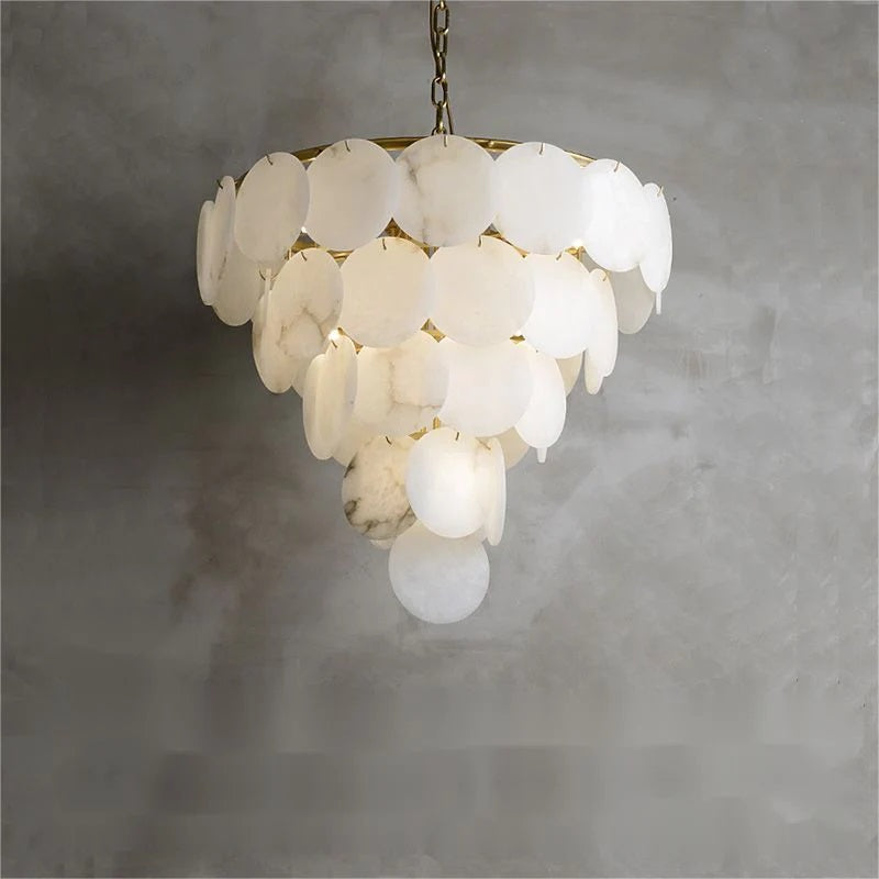 Nirvana Alabaster Multi-Tiered Round Chandelier For Living Room, Upscale Chandelier Lighting