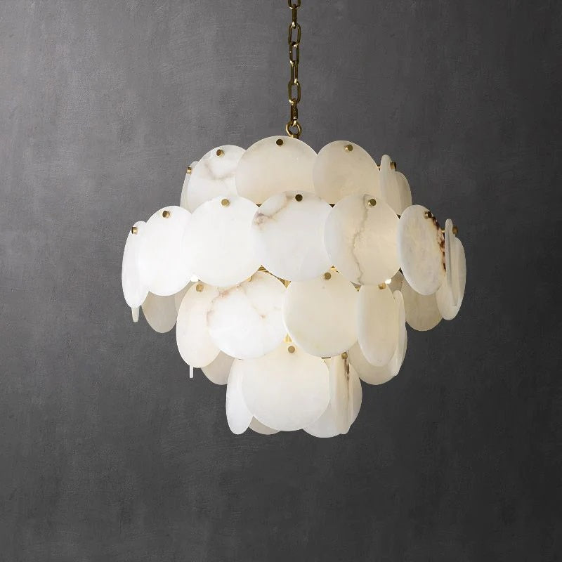 Nirvana Alabaster Multi-Tiered Round Chandelier For Living Room, Upscale Chandelier Lighting