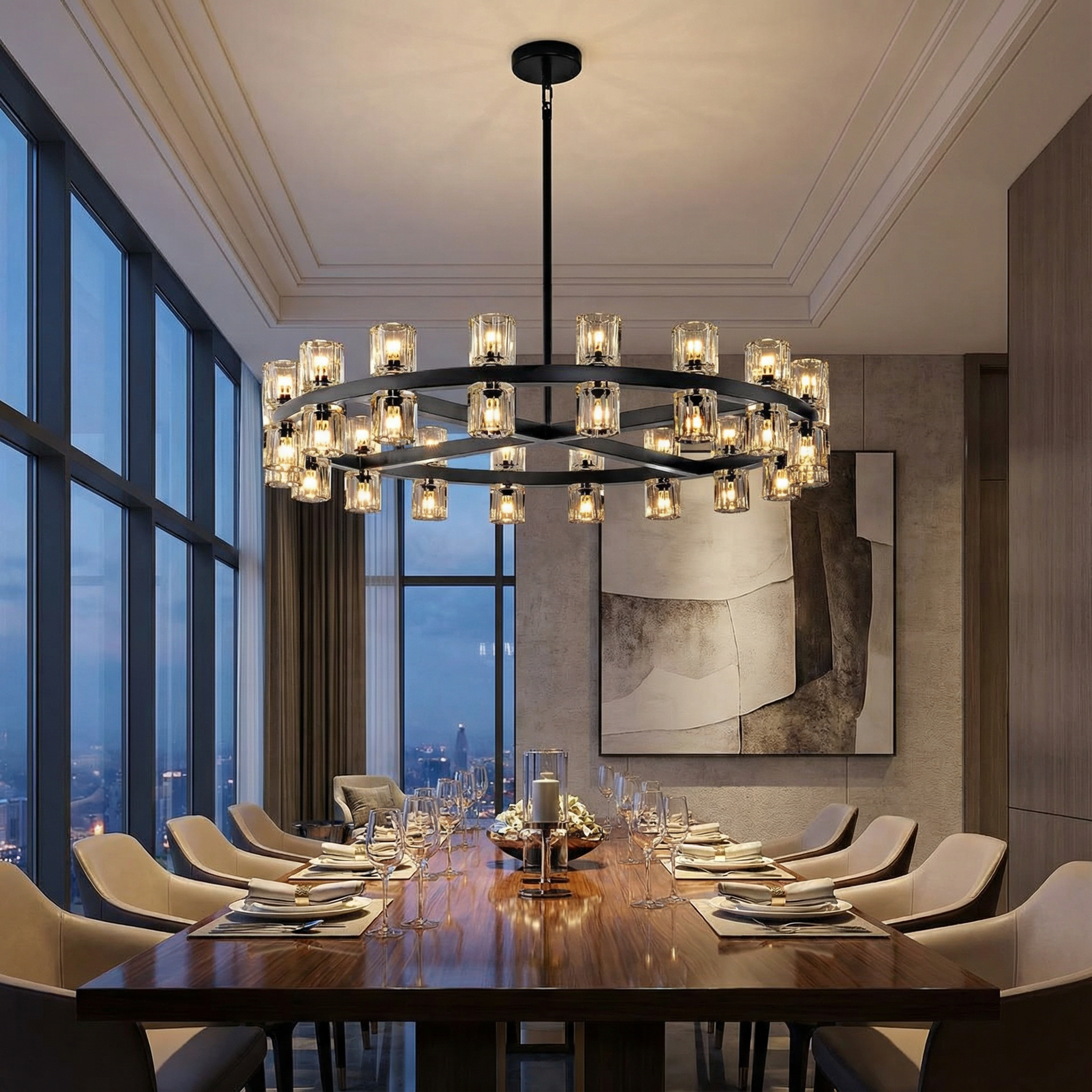 Aeabally Wine-glass Round Vintage Candle Chandelier 36"