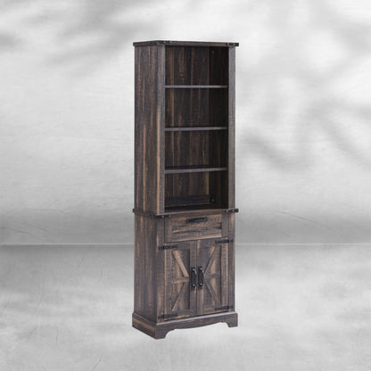 72" Tall Farmhouse Bookcase with Barn Door and Storage Cabinet