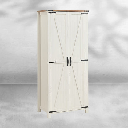 32" Farmhouse Armoire Adjustable Shelves Rustic Pantry with Barn Doors