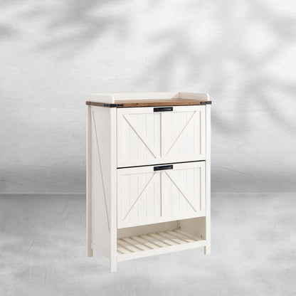 Farmhouse Shoe Storage Cabinet: 2 Flip Drawers