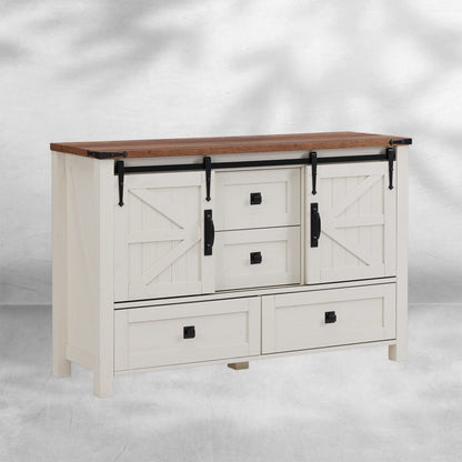 Rustic Farmhouse Dresser with Barn Doors, 4 Drawers