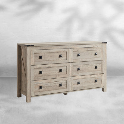 Rustic Farmhouse 6-Drawer Wood Dresser | Bedroom Storage Organizer