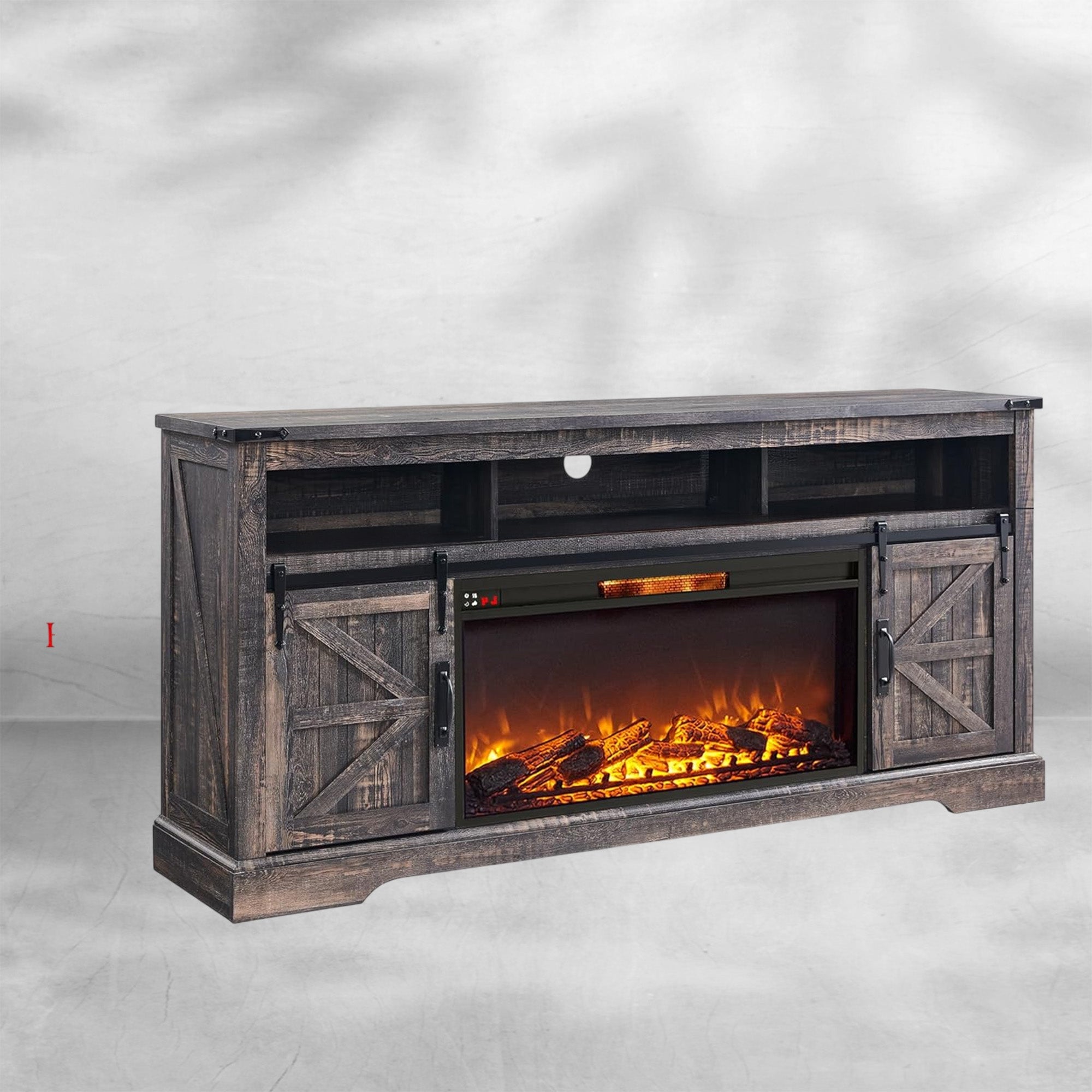Fireplace TV Stand for 85" TV, Farmhouse Entertainment Center