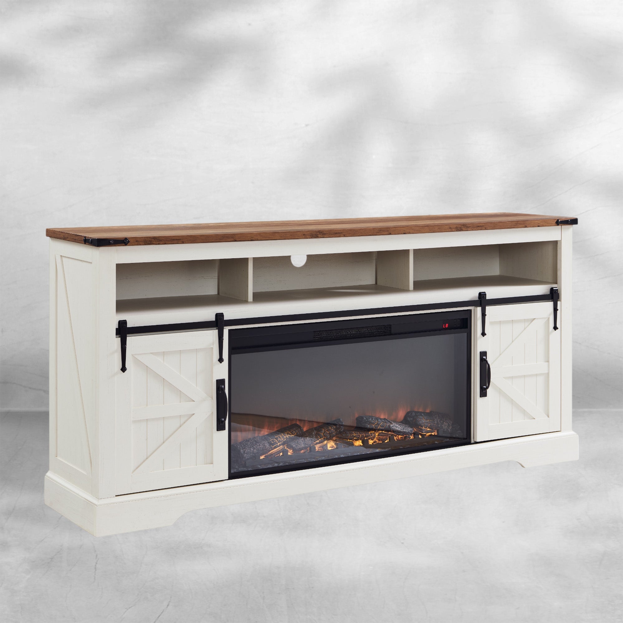 Fireplace TV Stand for 85" TV, Farmhouse Entertainment Center