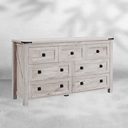 Farmhouse Antique White 7-Drawer Dresser, TV Stand, Organizer