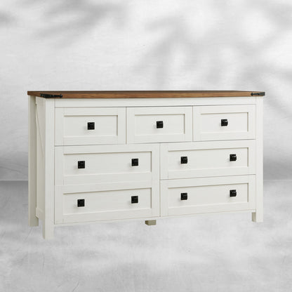 Farmhouse Antique White 7-Drawer Dresser, TV Stand, Organizer