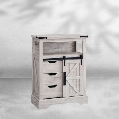 Farmhouse Bathroom Floor Cabinet with Sliding Barn Door & Drawers
