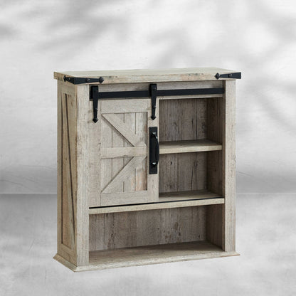 Farmhouse Bathroom Wall Cabinet with Sliding Barn Door
