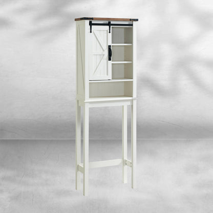 Farmhouse Over The Toilet Storage Cabinet with Sliding Barn Door
