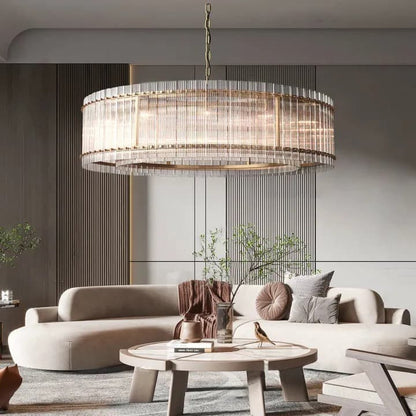 Golden Tea Modern Round Glass Chandelier 60"
