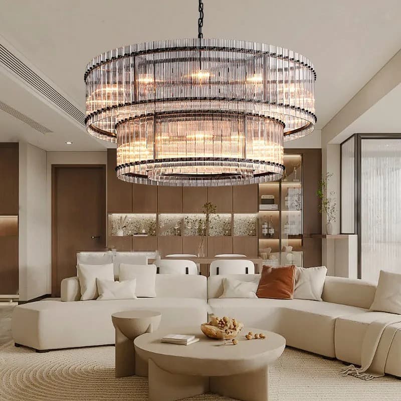 Golden Tea 2-Tier Round Glass Chandelier 48"