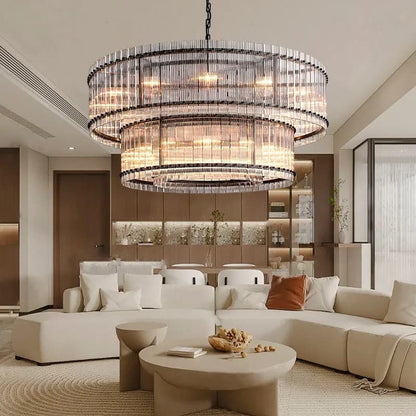 Golden Tea 2-Tier Round Glass Chandelier 37"