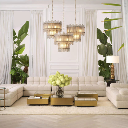 Flake Modern Brass Chandelier - (Antique Brass Finish | Hand Blown Glass)