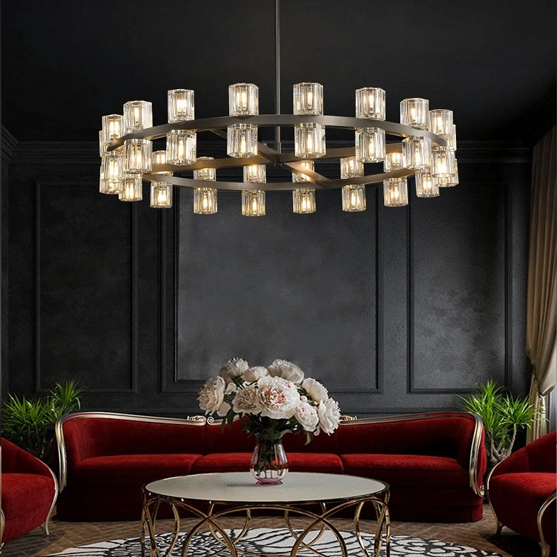 Wine-Glass Round Chandelier 36” D For Living Room