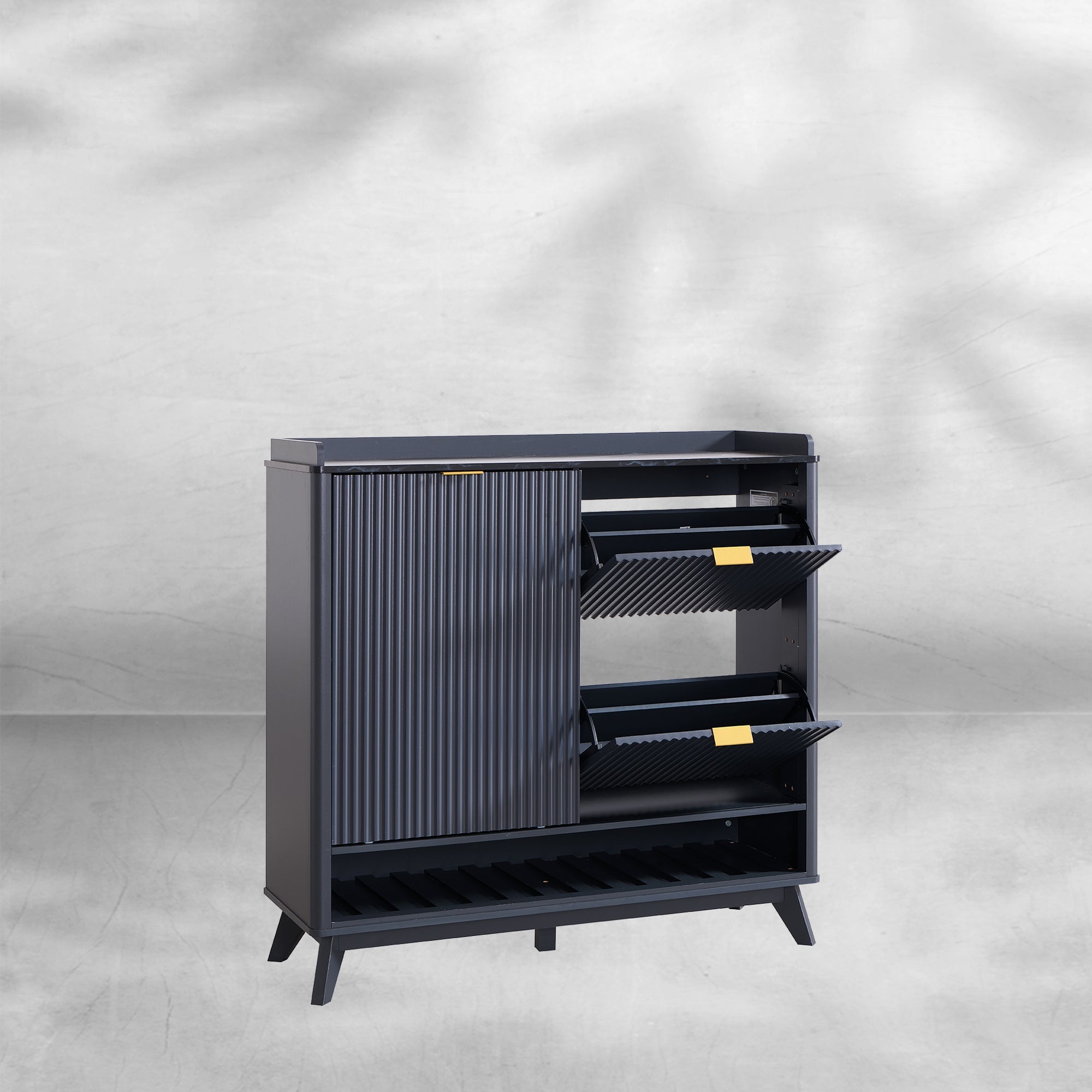 Fluted Shoe Storage Cabinet - Organizer for Entryway