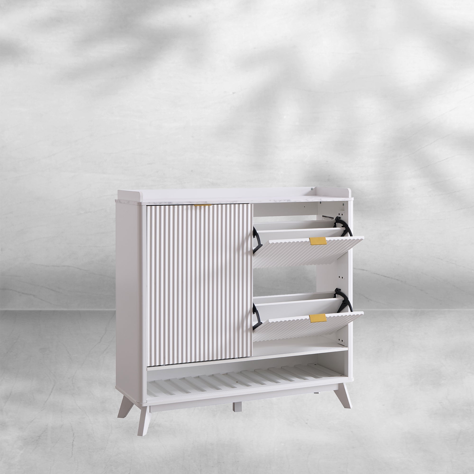 Fluted Shoe Storage Cabinet - Organizer for Entryway