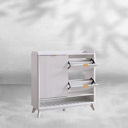 Fluted Shoe Storage Cabinet - Organizer for Entryway