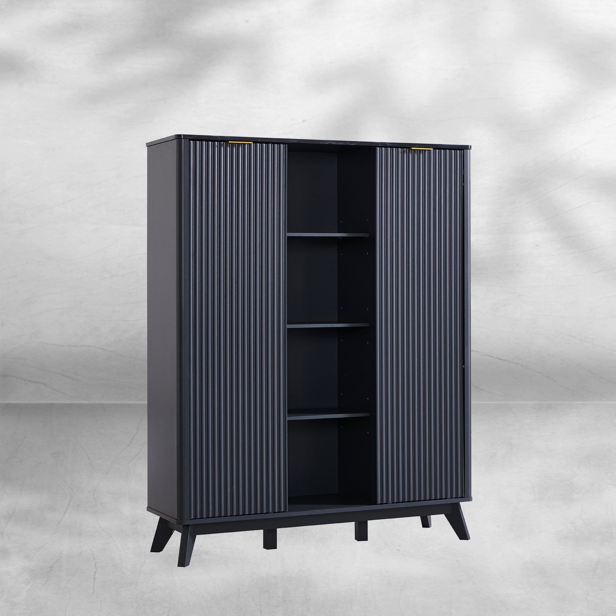 Fluted Shoe Storage Cabinet with Sliding Doors and Adjustable Shelves