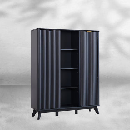 Fluted Shoe Storage Cabinet with Sliding Doors and Adjustable Shelves