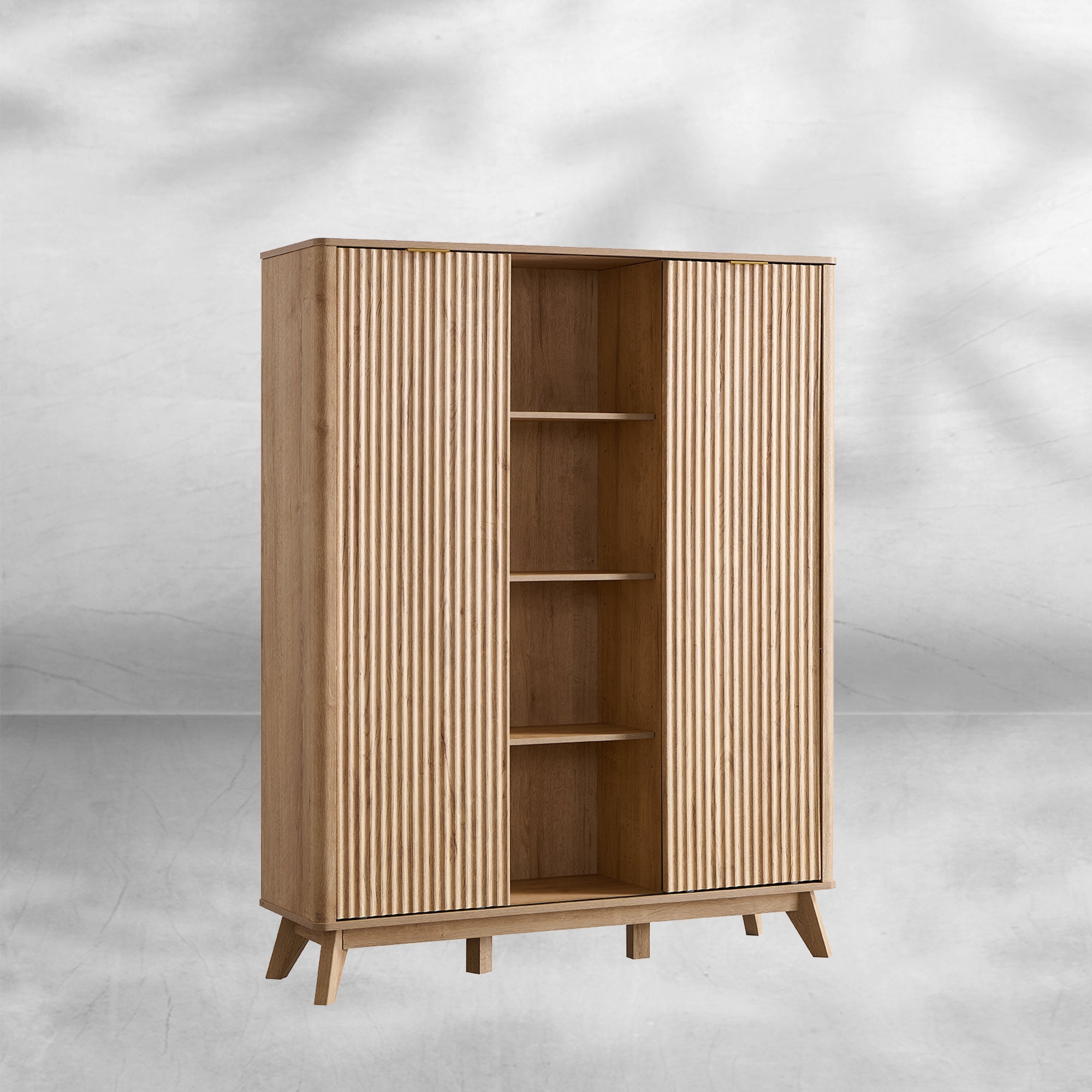 Fluted Shoe Storage Cabinet with Sliding Doors and Adjustable Shelves
