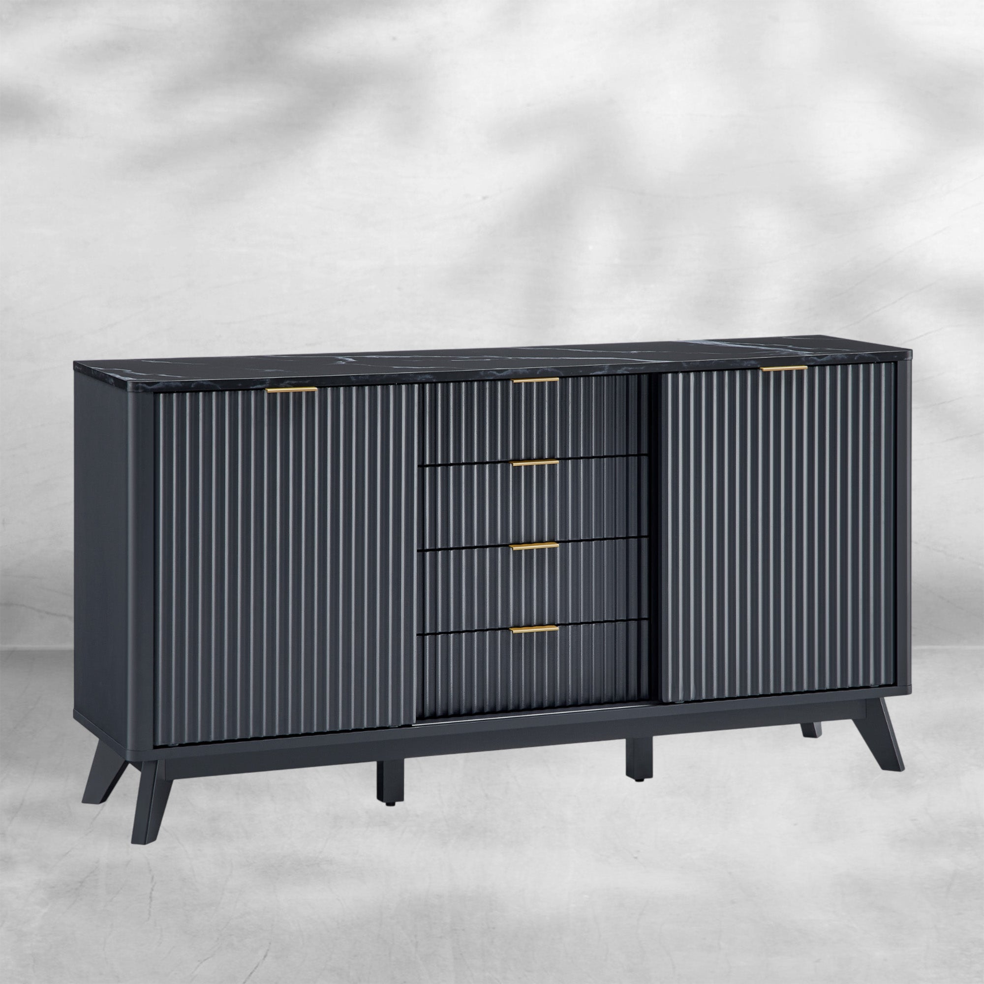 Modern Fluted Dresser 60" with Sliding Doors and Drawers